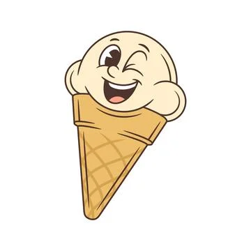 Funny winking ice cream cone with a happy smile. A playful retro cartoon char Ilustración de archivo