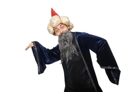 Funny wise wizard isolated on the white Stock Photos