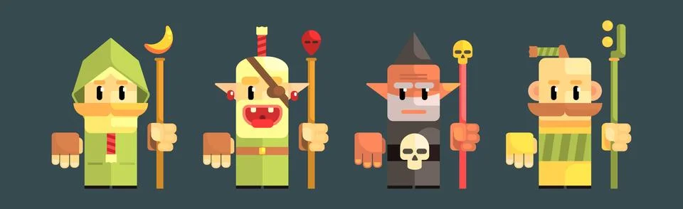 Funny Wizard and Magical Old Warlock Character Vector Set Stock Illustration