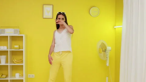 Funny Woman Is Dancing and Amusing Herself Stock Footage 154609993