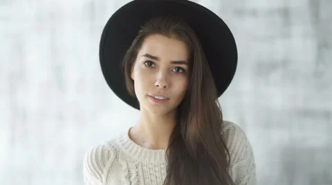 Funny woman portrait on blue background Stock Footage 59358156