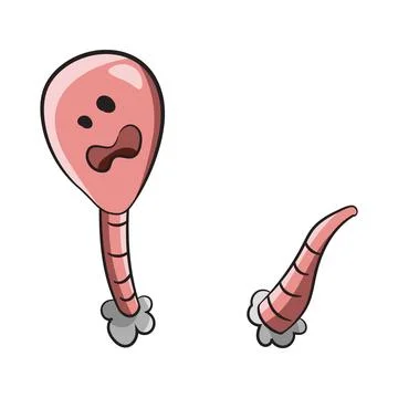 Funny worm peeking through a surface with entrance and exit holes. Cartoon cr Stock Illustration