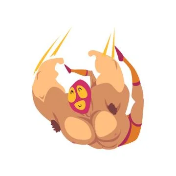Funny wrestler in flying action. Mixed martial artist. Combat sport concept Stock Illustration