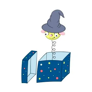 Funny yellow cartoon spring in a wizard s hat - with a head, ears, eyes and m Stock Illustration
