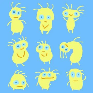 Funny Yellow Flat Things Isolated Vector Illustration Stock Illustration