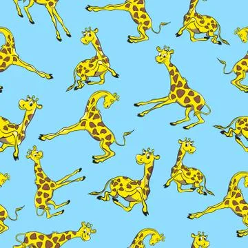 Funny yellow giraffes. Seamless pattern. Vector Stock Illustration