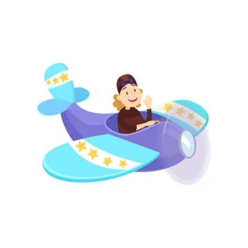 Funny young man diving in a beautiful little plane. Stock Illustration