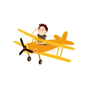 Funny young man diving in a beautiful little plane. Stock Illustration