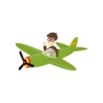Funny young man diving in a beautiful little plane. Stock Illustration