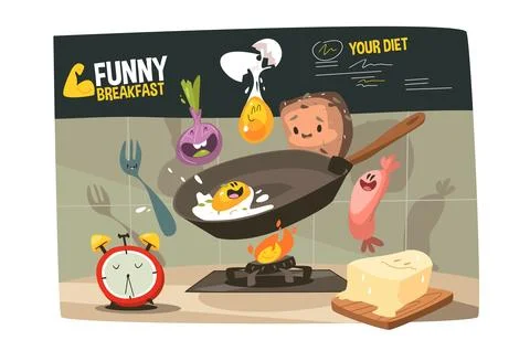 Funny yummy breakfast Stock Illustration