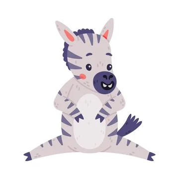 Funny Zebra with Black-and-white Striped Coat in Sitting Pose Vector Stock Illustration