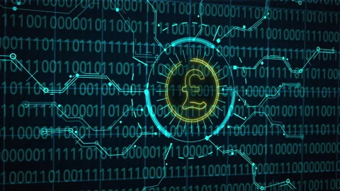 Funt icon. Technical environment programming, binary code in the future. Modern Stock Footage 220933482