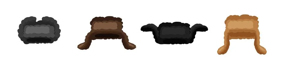 Fur hat with earflaps set. Warm cap for winter wear with wool i Stock Illustration