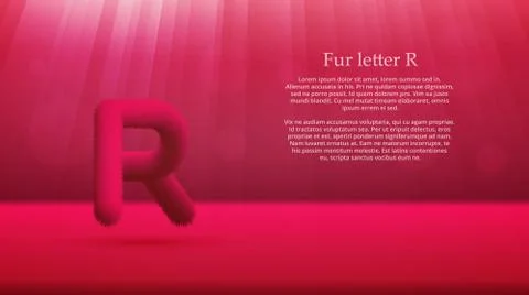 Fur letter R over ruby red color gradient studio room background Stock Illustration