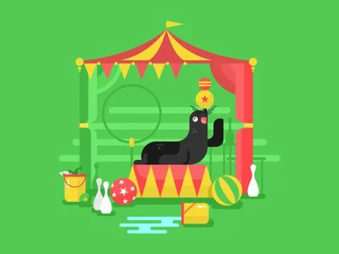 Fur seal in a circus Stock Illustration