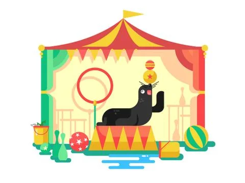Fur seal in a circus Stock Illustration