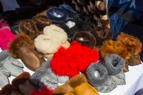 Fur slippers Stock Photos
