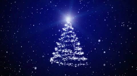 Fur-tree and snowflakes on a dark blue background Stock Footage 10573055