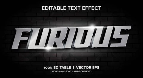 Furious 3d vector text effect with modern style design Stock Illustration
