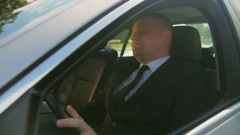 Furious angry  man standing in a traffic jam beeps and hurries.  Stock Footage 201086225