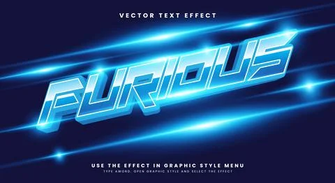 Furious blue Neon Style 3D editable Text Effect Stock Illustration