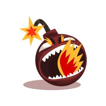Furious bomb with burning wick. Funny emoticon in flat style. Vector design Stock Illustration