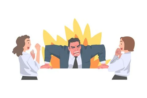 Furious Chief Screaming and Yelling in Anger at Scared Female Employee Vector Stock Illustration