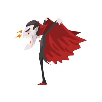 Furious Count Dracula, vampire cartoon character wearing in a black suit and red Stock Illustration