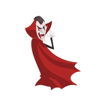 Furious Count Dracula vampire character in a red cape vector Illustration on a 스톡 일러스트