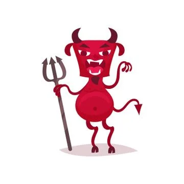 Furious devil with trident, red demon cartoon character vector Illustration Stock Illustration