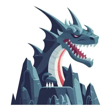 Furious dragon with sharp teeth flying at night Stock Illustration