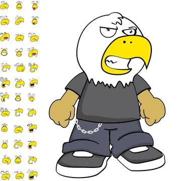 Furious eagle young kid character cartoon expressions set pack Stock Illustration