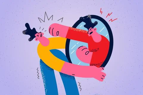 Furious man punch reflection in mirror Stock Illustration