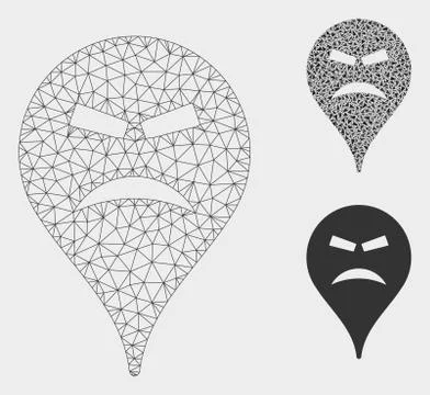 Furious Smiley Map Marker Vector Mesh 2D Model and Triangle Mosaic Icon Illustrazione stock