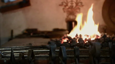 Furnace blacksmith, closeup Video stock 67695421