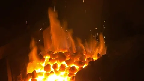 The furnace in the blacksmith workshop Stock Footage 72692982