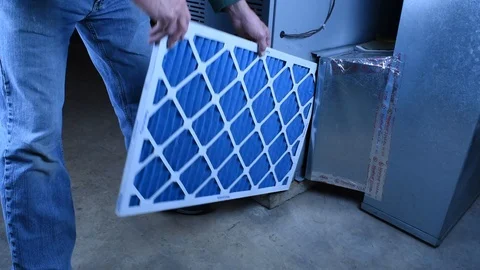 Furnace Filter installed in heating duct work Video stock 129204632