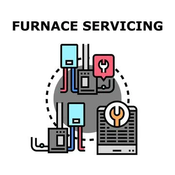 Furnace servicing and heating system maintenance concept Stock Illustration