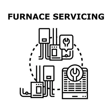 Furnace servicing and heating system maintenance concept Stock Illustration
