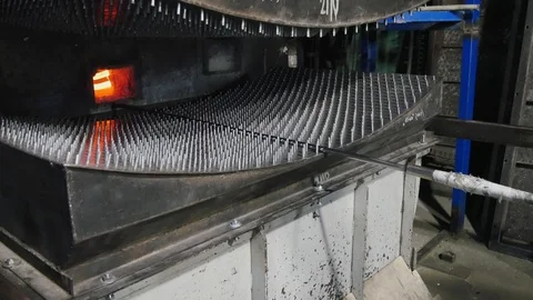 Furnace for tempering glass.Inside, under a high temperature to melt the glass. Stock Footage 122128139
