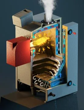 Furnance cross section guide instruction Stock Illustration