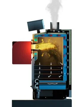 Furnance cross section guide instruction isolated on white Stock Illustration