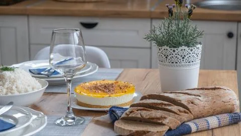 Furnished table on nature light. Stock Photos