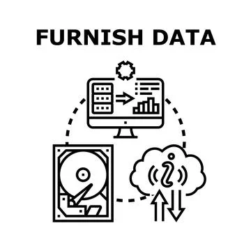 Furnishing data information processing cloud storage management Illustrazione stock