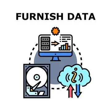 Furnishing data information processing cloud storage management Illustrazione stock