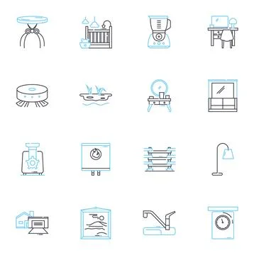 Furnishings accents linear icons set. Decor, Accents, Textiles, Pillows, Throws Illustrazione stock