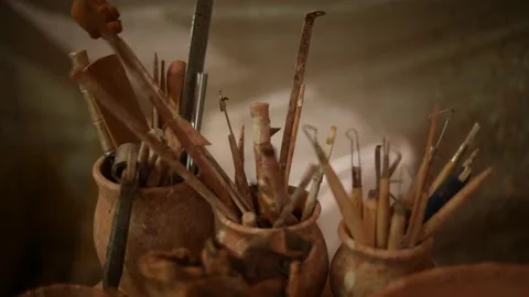 Furnishings in the ceramic studio. Pottery workshop. Stock Footage 170603688
