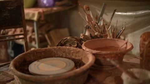 Furnishings in the ceramic studio. Pottery workshop. 스톡 동영상 170603952