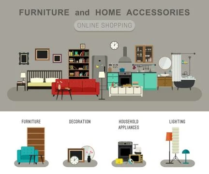 Furniture and home accessories banner. Illustrazione stock