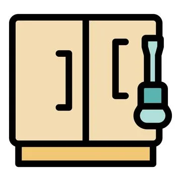 Furniture assembling with screwdriver on kitchen cabinet Stock Illustration